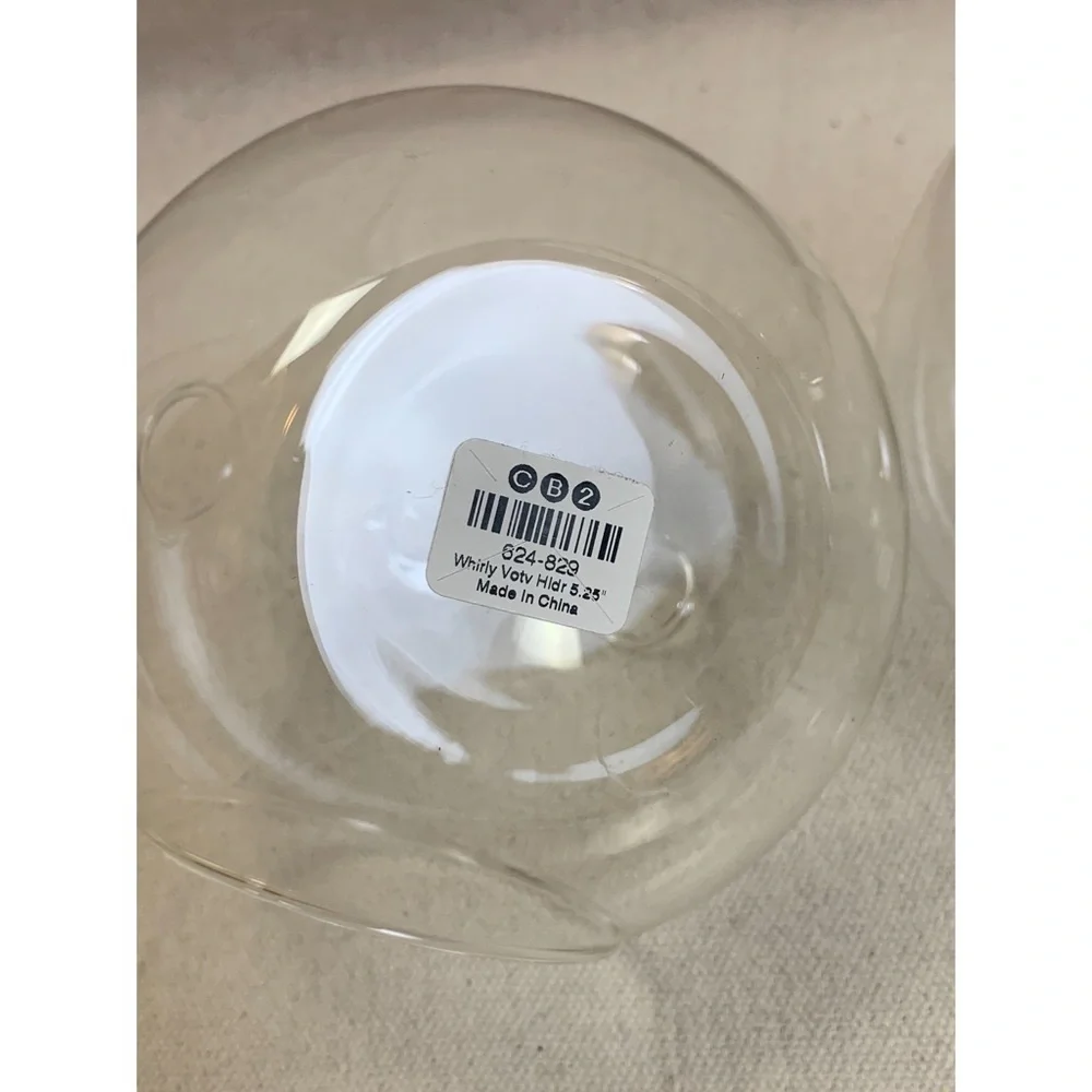 Pair CB2 Whirly Votive Holder Hanging Glass orb